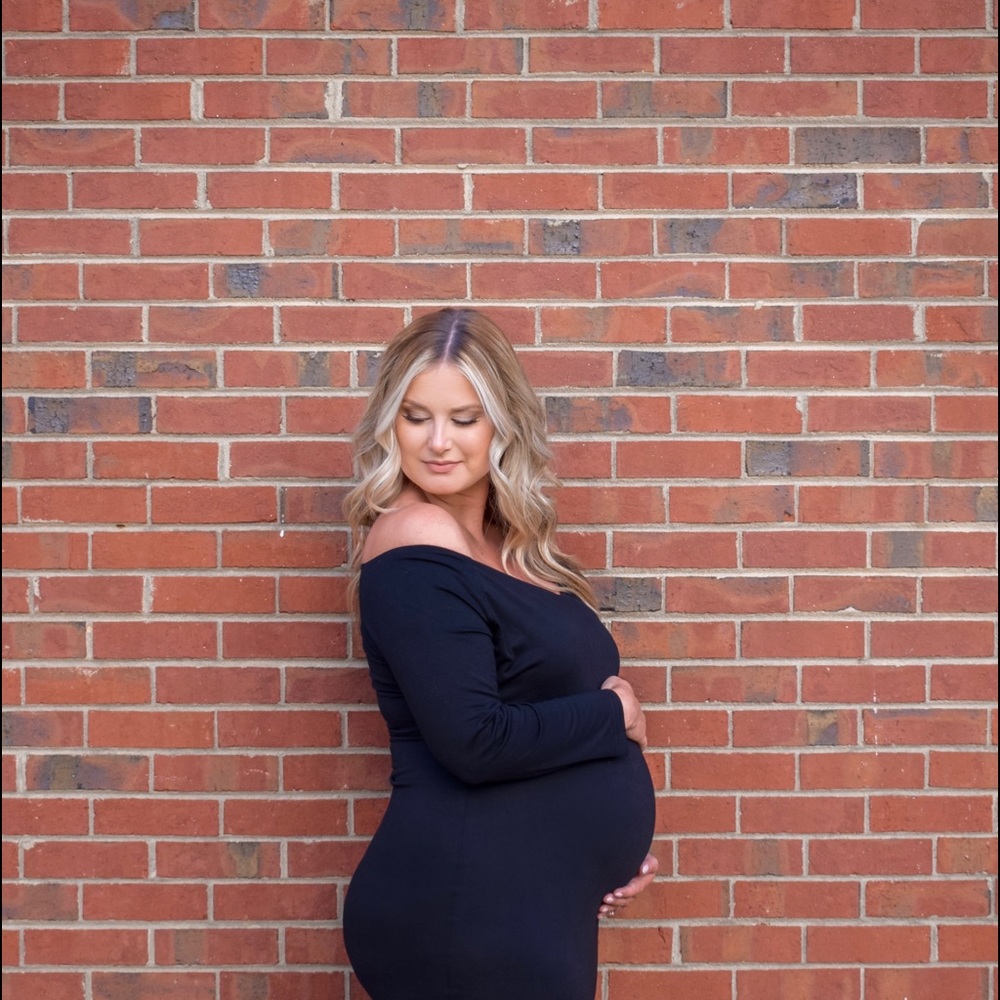Black off the shoulder maternity maxi dress